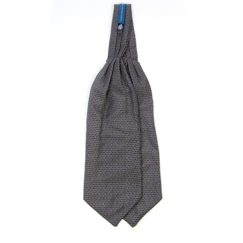 Mens Black White Ornament Cotton Day Ascot Cravat Tie Printed Self Tie Formal